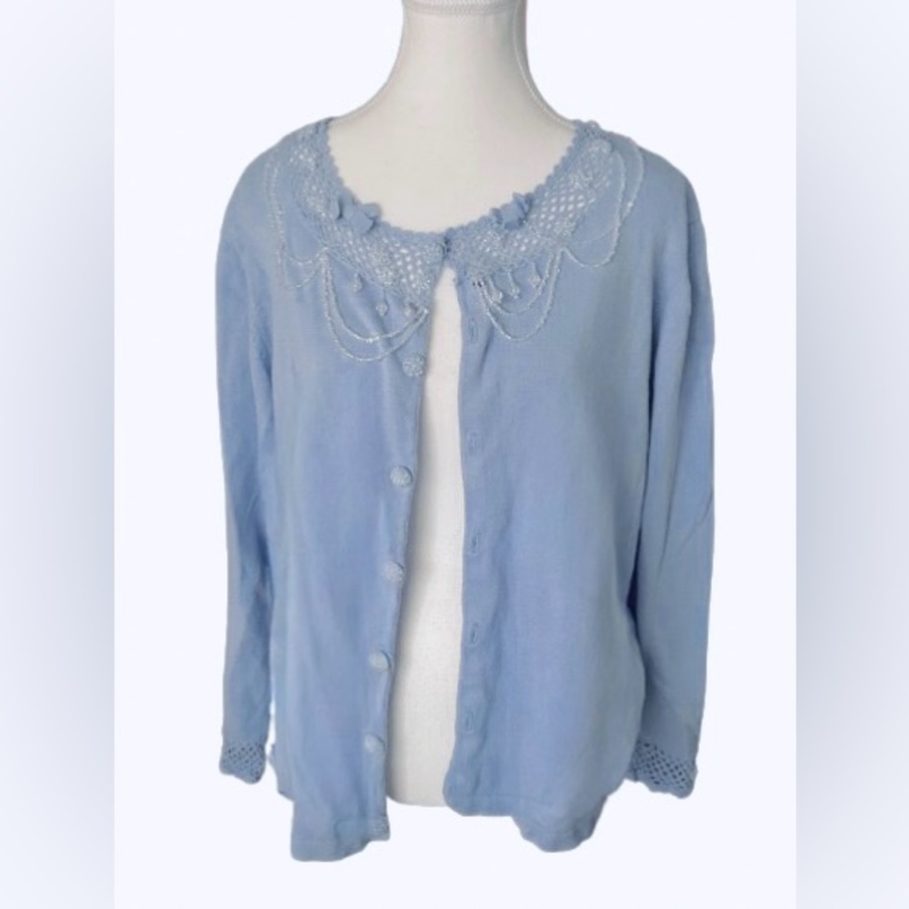 Bows & Beads Storybook Knits Blue Purple Periwinkle Sweater Cardigan Vintage